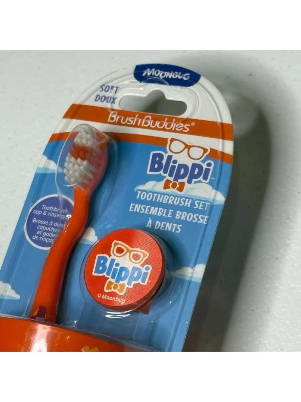 Blippi Kids Toothbrush Set Brush Buddies Soft Bristles Cup Cap New